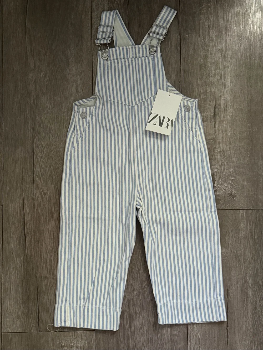 Zara Blue & White Striped Cotton Overalls